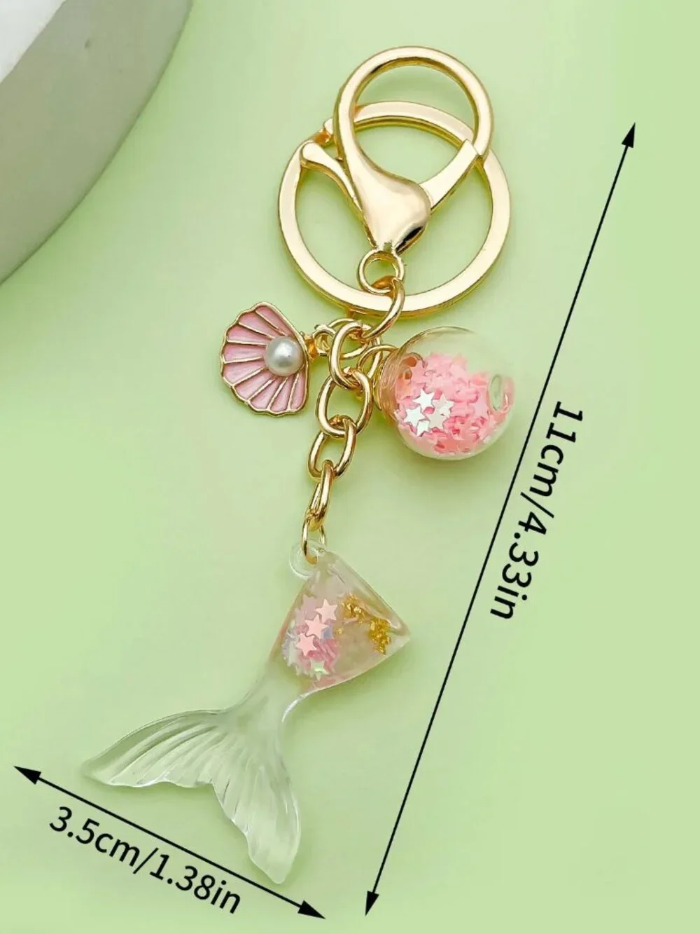 Mermaid‎ Tail Pink Enamel Keychain Bag Charm Faux Pearl Gold Plated Coastal NEW